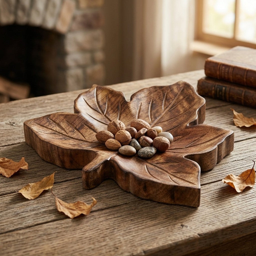 Maple Leaf Mango Wood Decorative Bowl