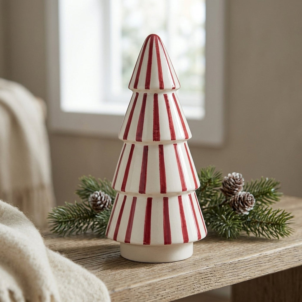 Red & White Striped Ceramic Christmas Tree | Large