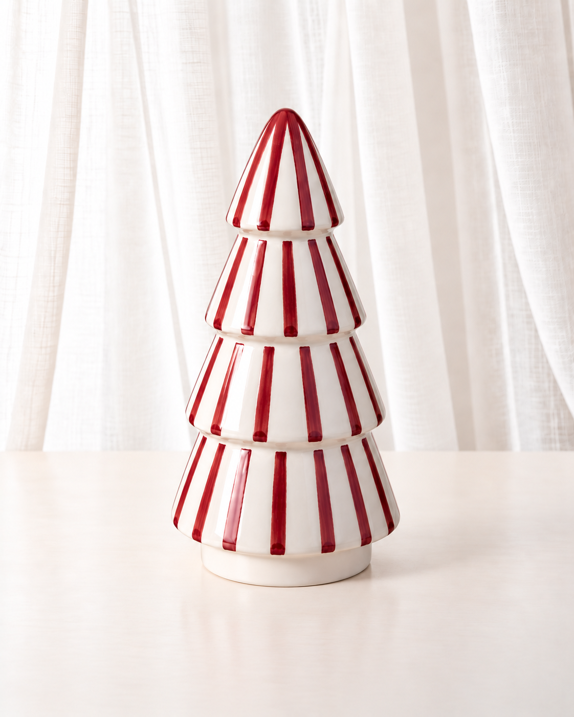 Red & White Striped Ceramic Christmas Tree | Large