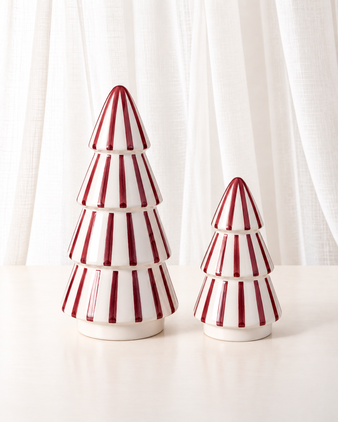 Red & White Striped Ceramic Christmas Tree | Large