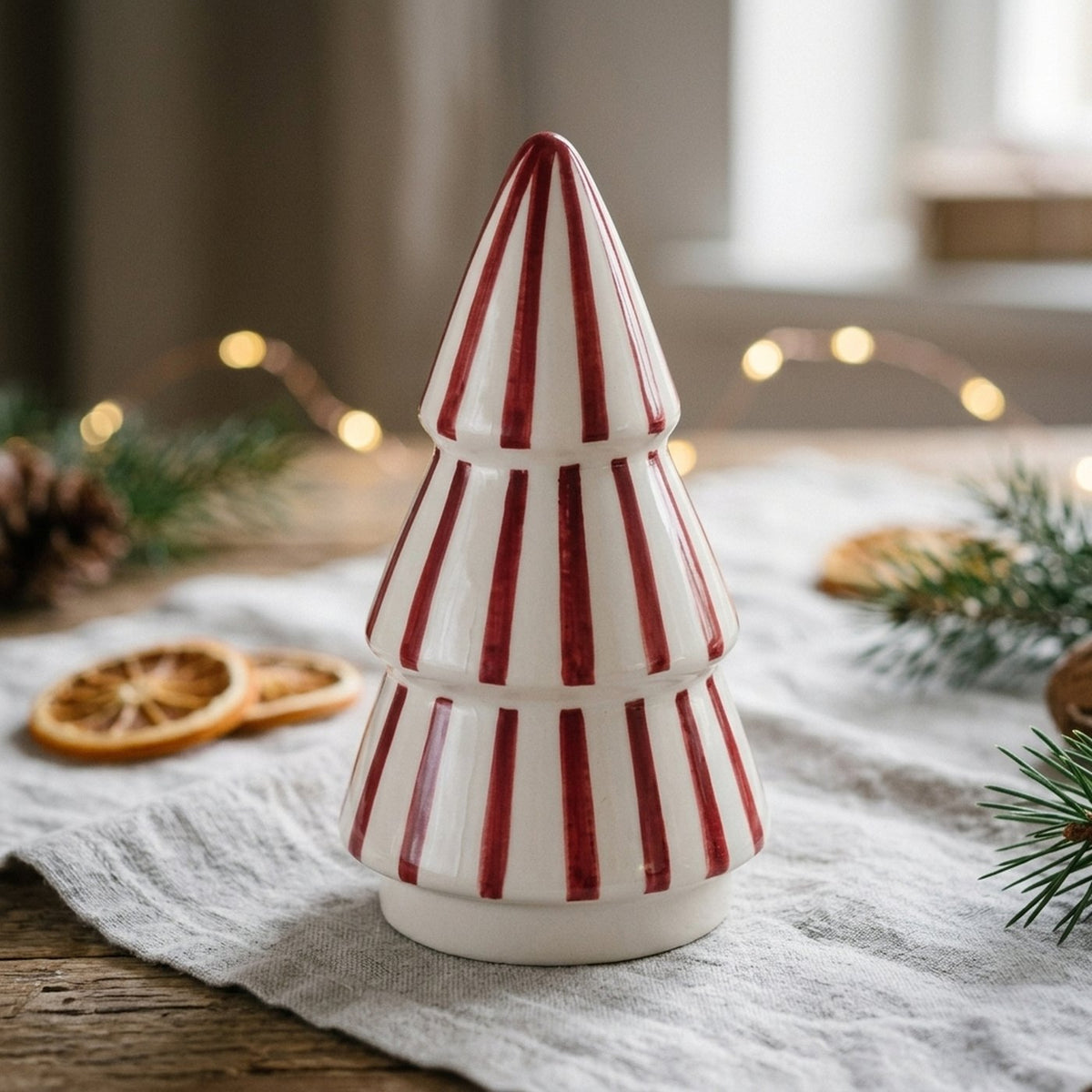 Red & White Striped Ceramic Christmas Tree | Small