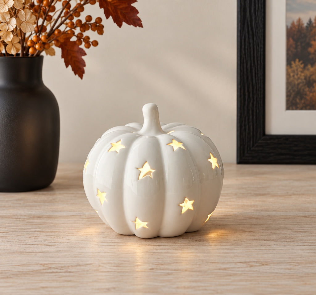 White Pumpkin Tealight Lantern