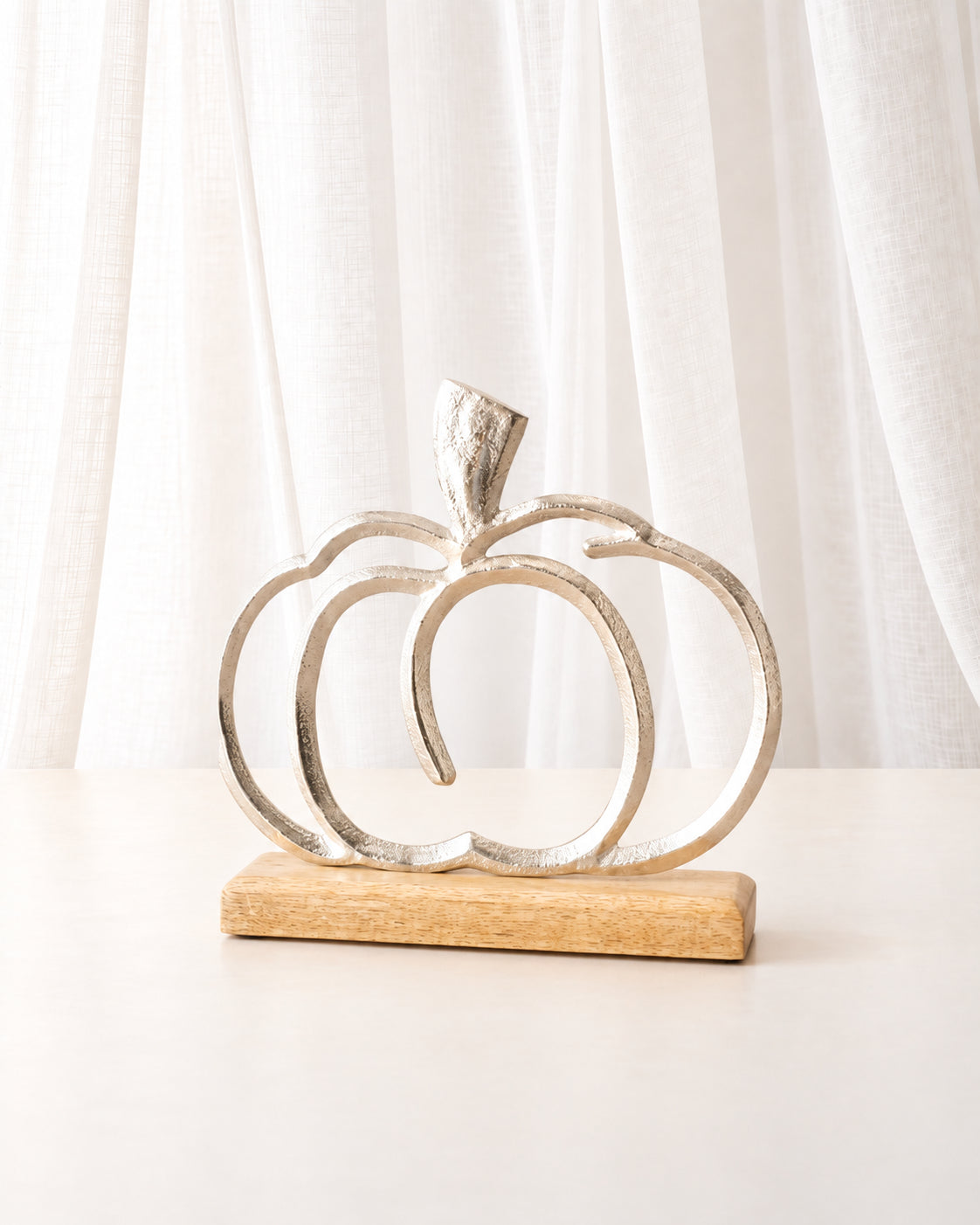 Aluminium Pumpkin Ornament on Wooden Base