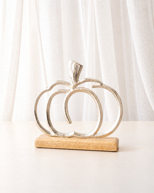 Aluminium Pumpkin Ornament on Wooden Base