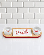 Wooden Christmas Serving Tray with Bowl Set