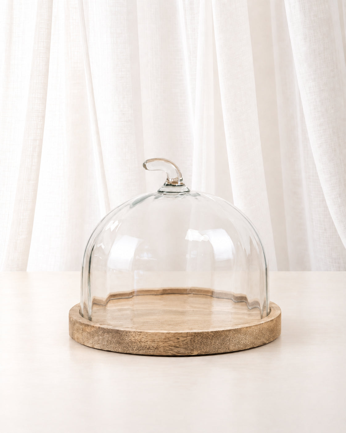 Pumpkin Glass Cloche on Mango Wood Plate