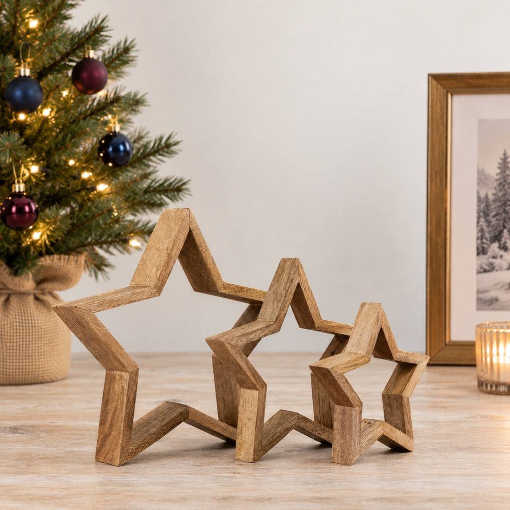 Mango Wood Open Stars | Set of 3