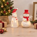 Ceramic LED Snowman with Red Hat & Scarf