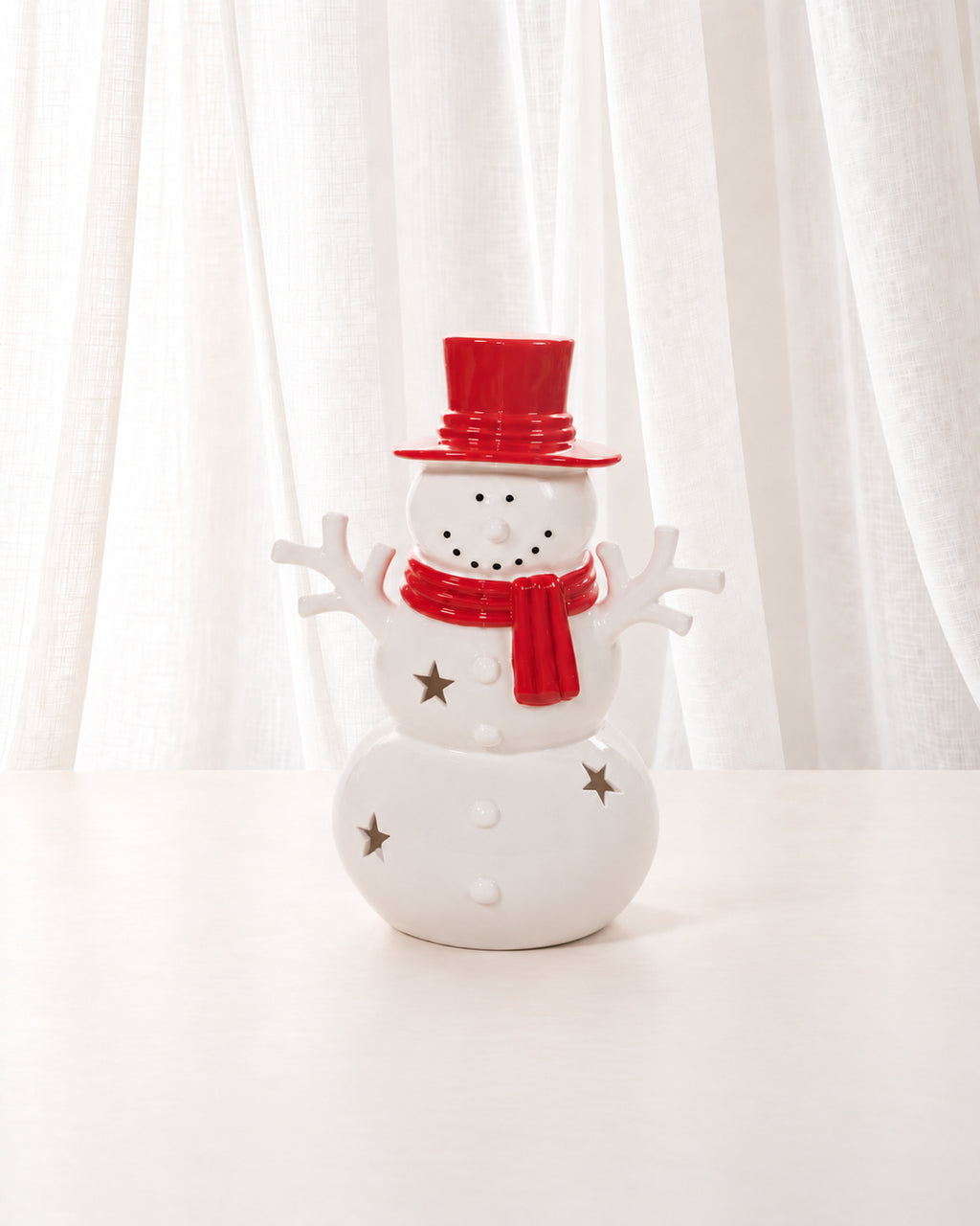 Ceramic LED Snowman with Red Hat & Scarf