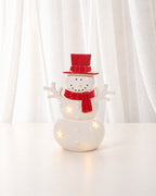 Ceramic LED Snowman with Red Hat & Scarf