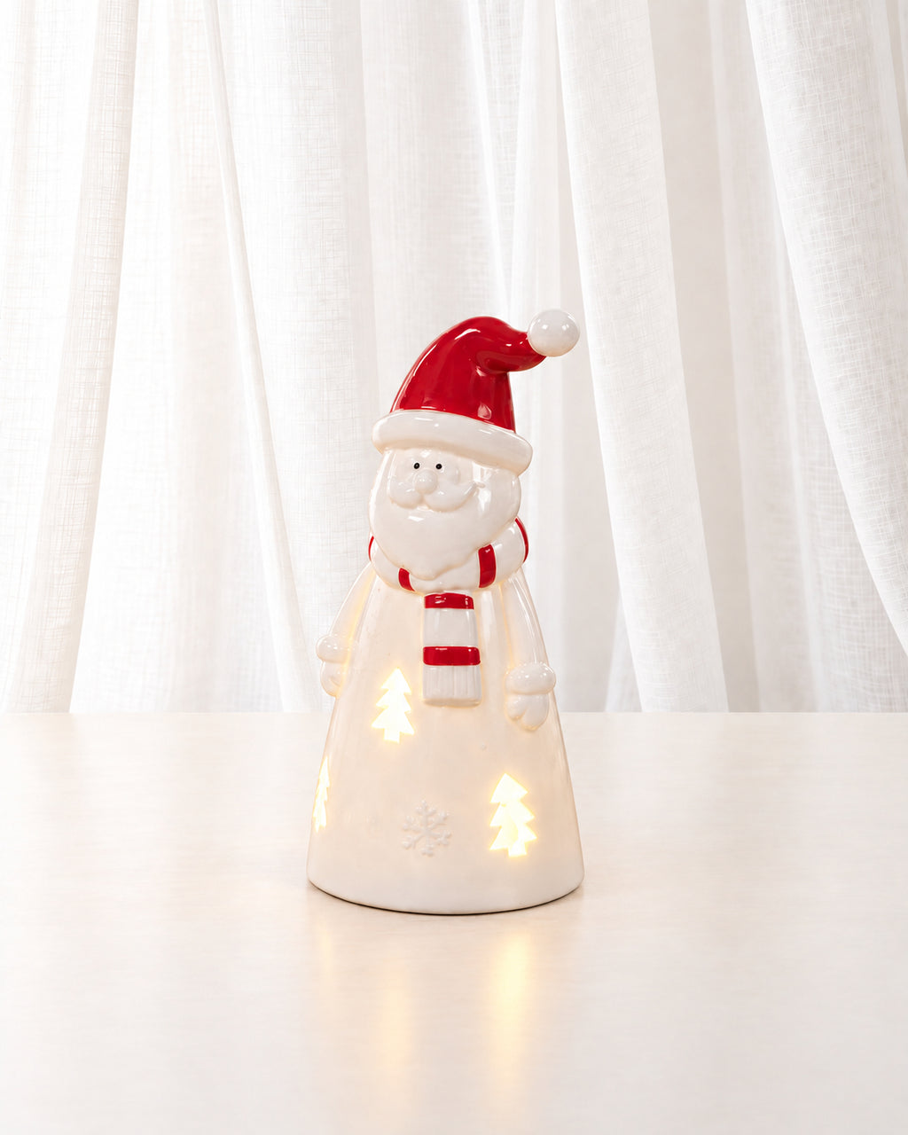 Ceramic LED Santa with Red Hat & Scarf
