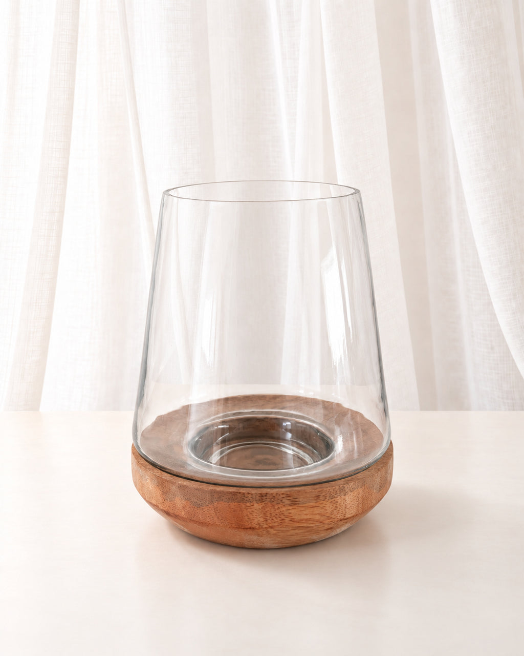 Mango Wood Hurricane Candle Holder