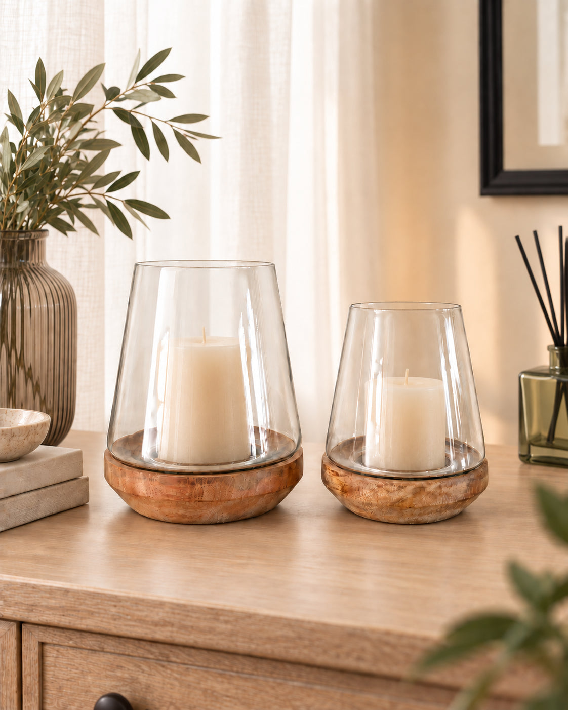 Mango Wood Hurricane Candle Holder