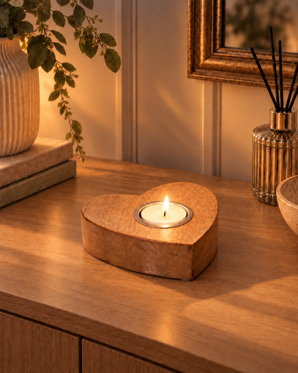Mango Wood Heart Tealight Holder
