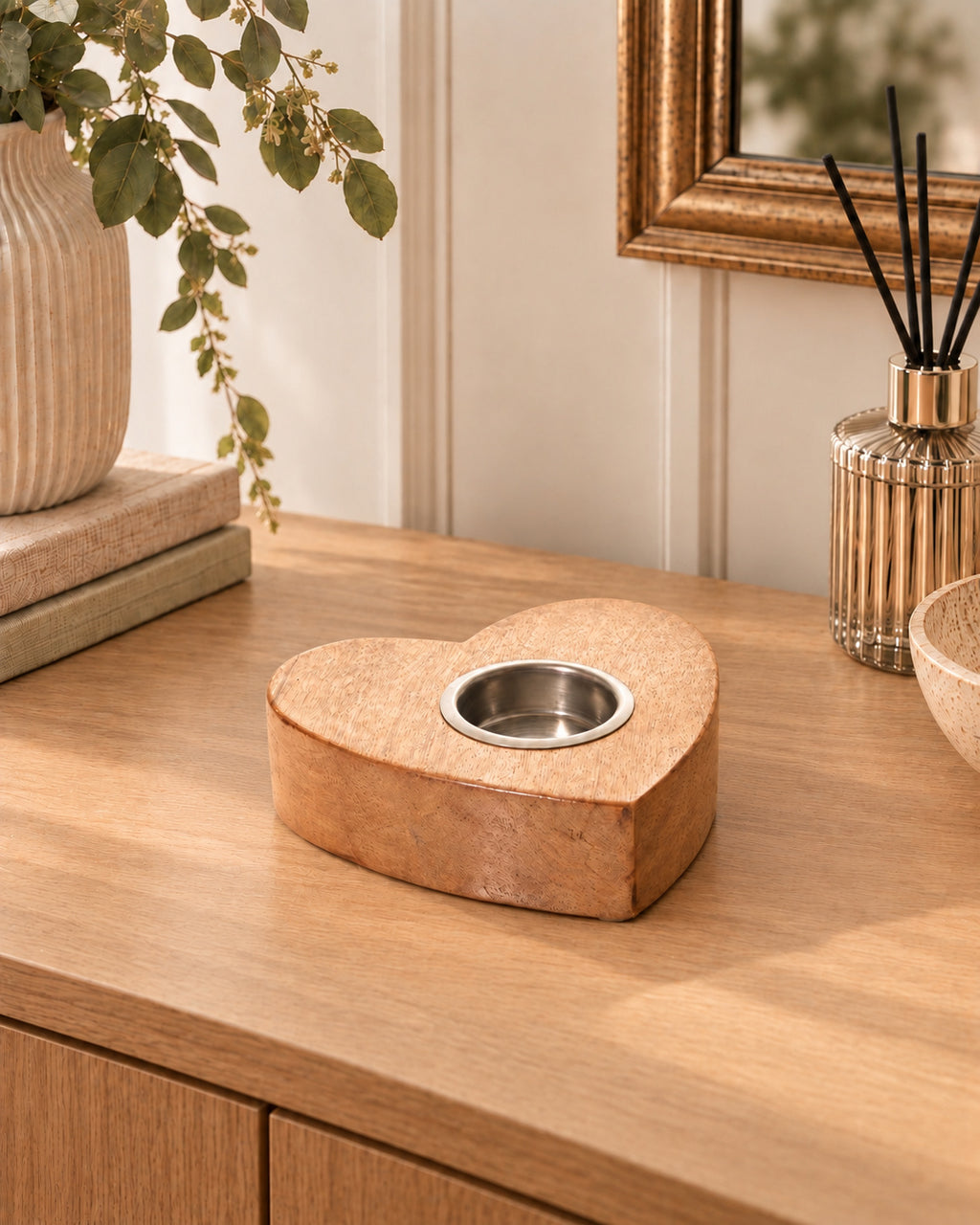 Mango Wood Heart Tealight Holder