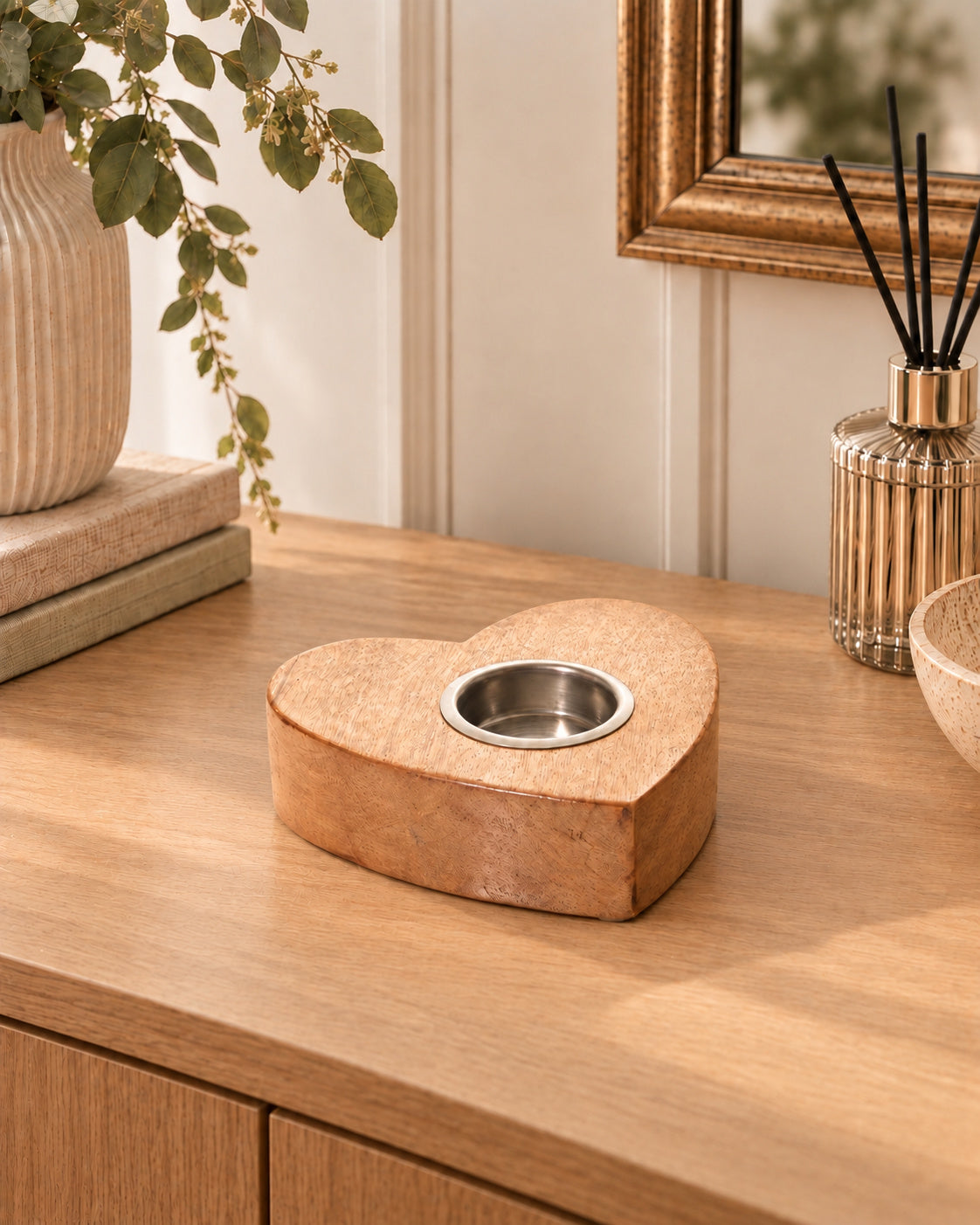 Mango Wood Heart Tealight Holder