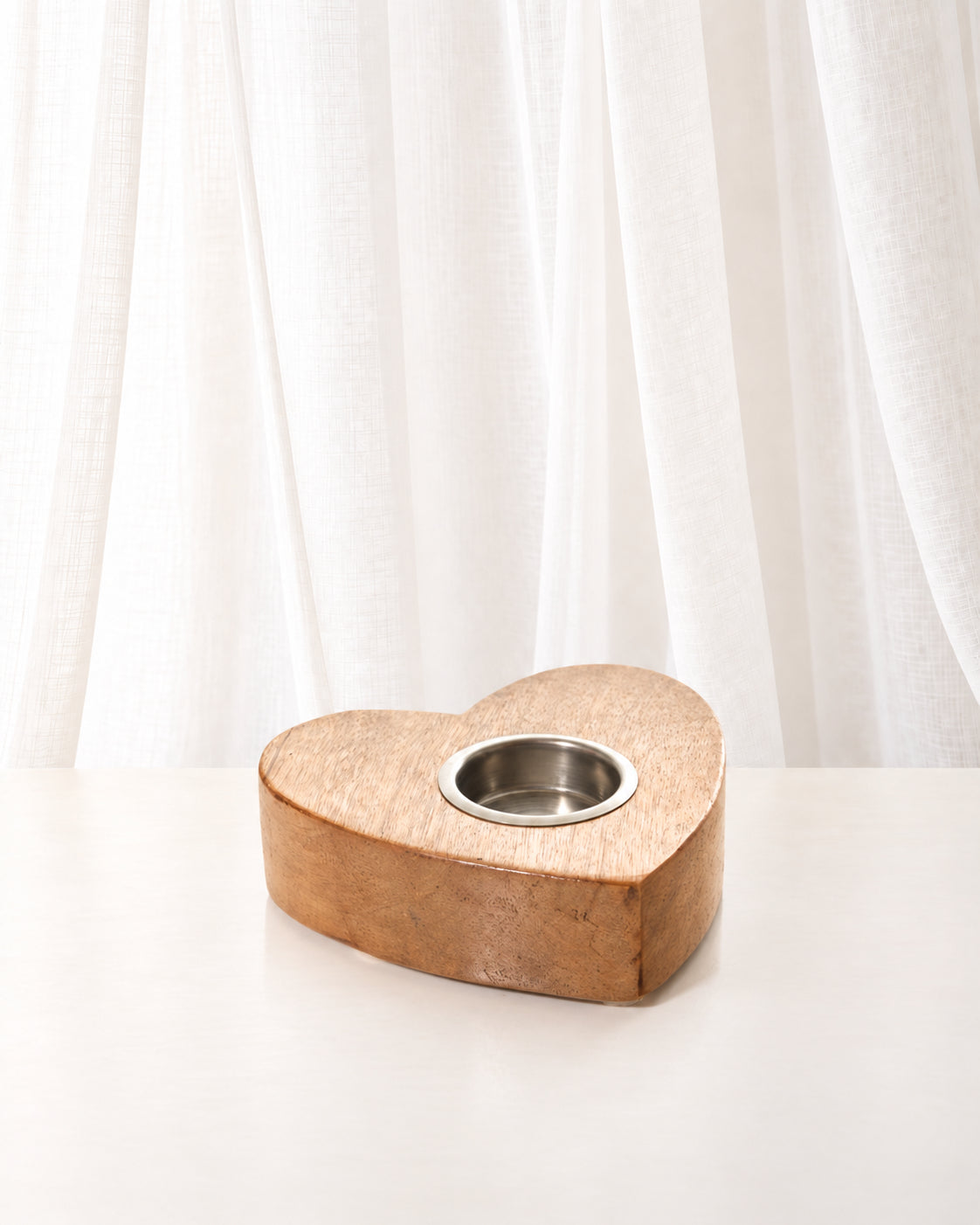Mango Wood Heart Tealight Holder