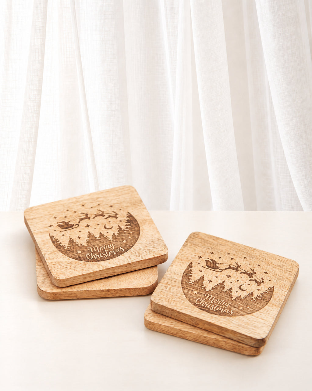 Mango Wood Sleigh Coasters | Set of 4