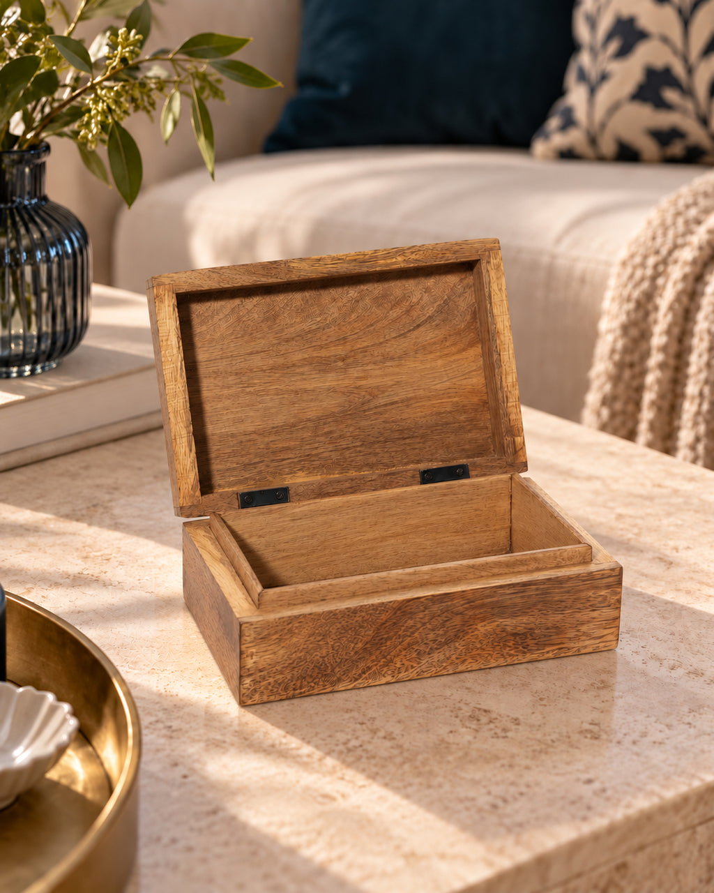 Mango Wood Floral Keepsake Box