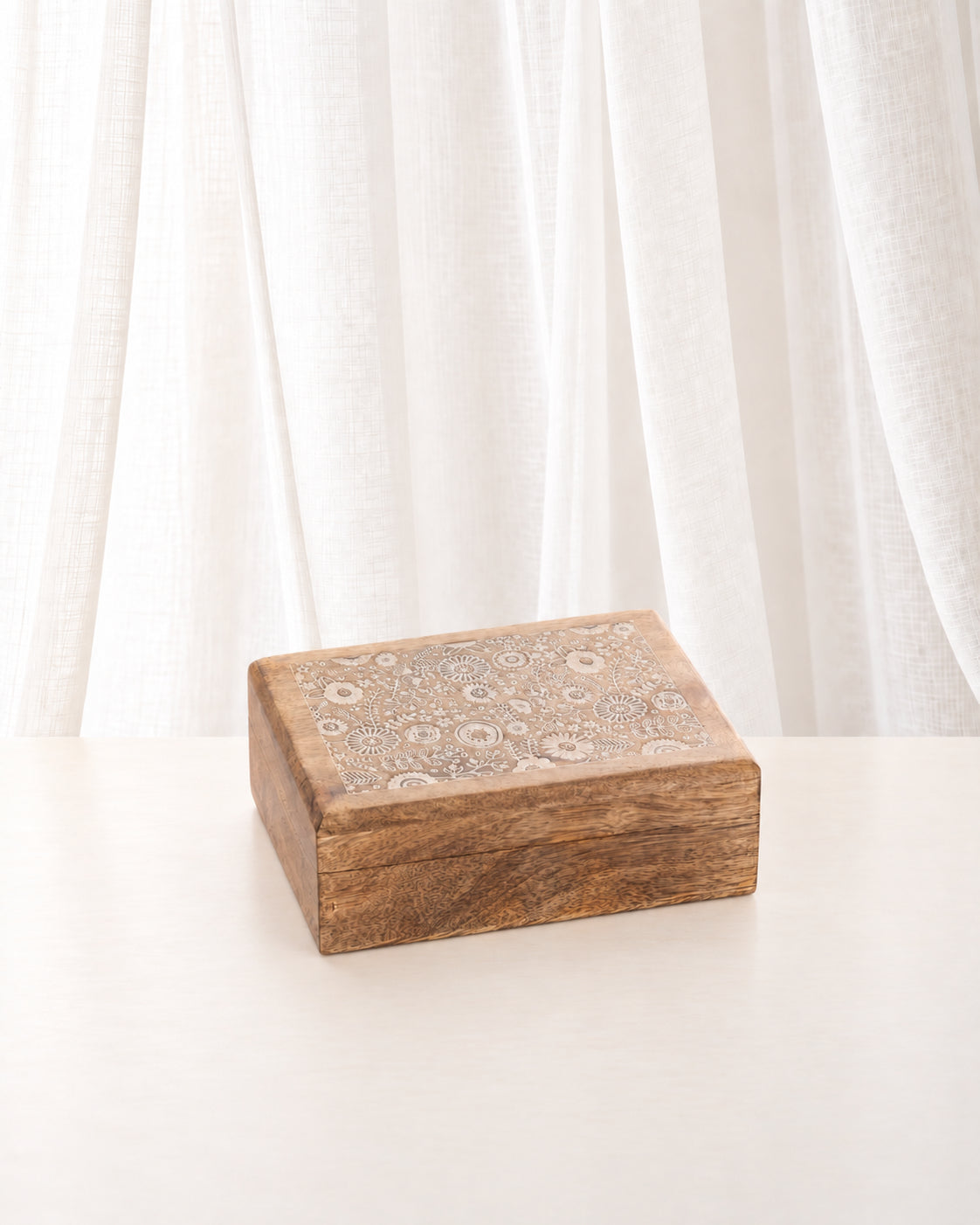 Mango Wood Floral Keepsake Box