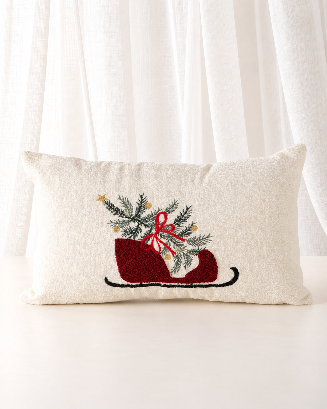 Christmas Sleigh Embroidered Cushion