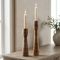 Mango Wood Candlestick Duo