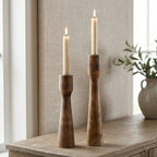 Mango Wood Candlestick Duo