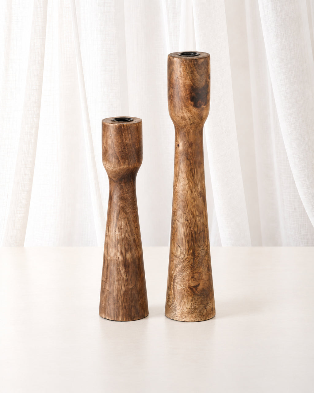 Mango Wood Candlestick Duo