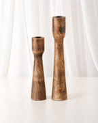 Mango Wood Candlestick Duo