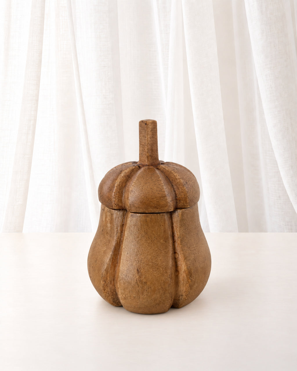 Mango Wood Pumpkin Lidded Pot