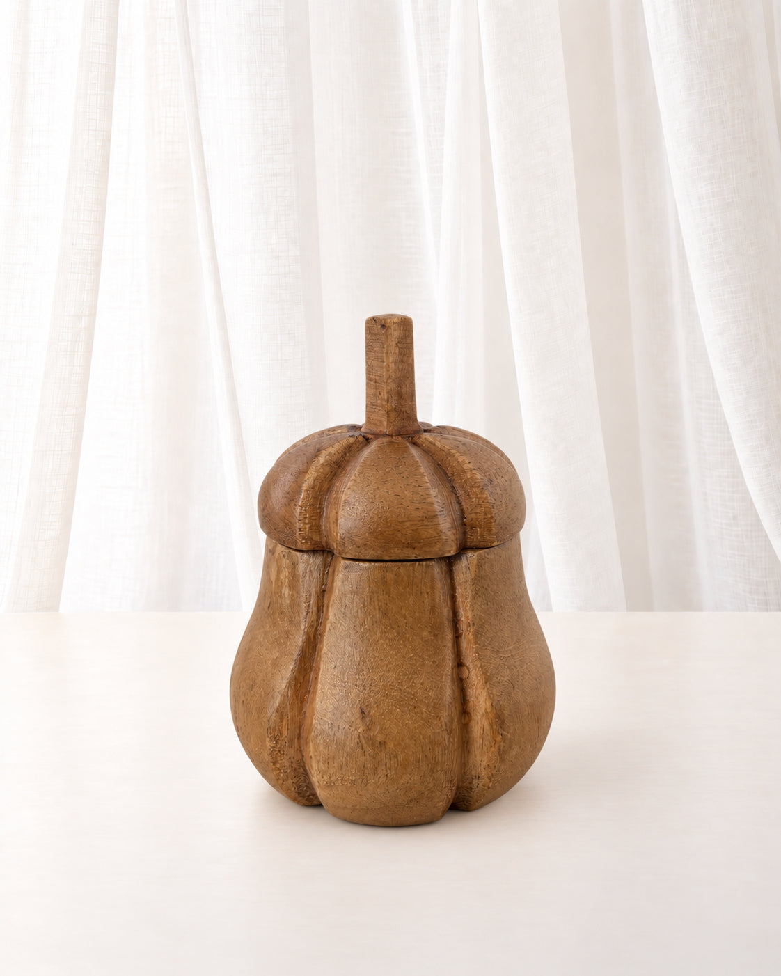 Mango Wood Pumpkin Lidded Pot