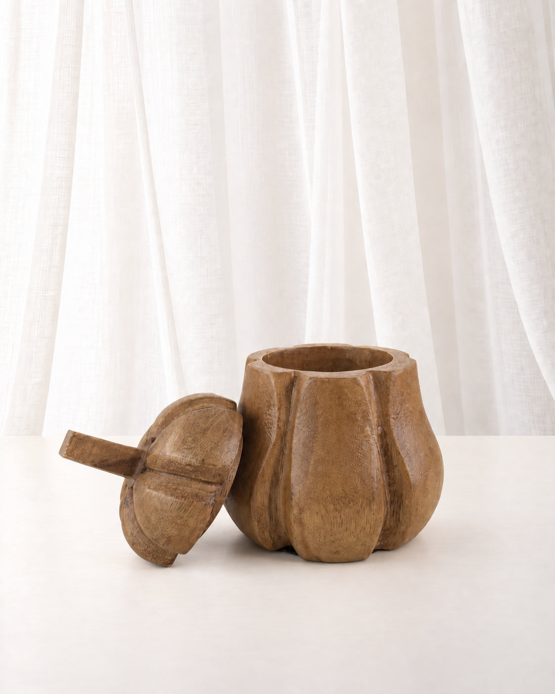 Mango Wood Pumpkin Lidded Pot